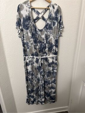 LIVI Active Tie-Dye Crisscross Jumpsuit in Blue and Gray Size 14/16